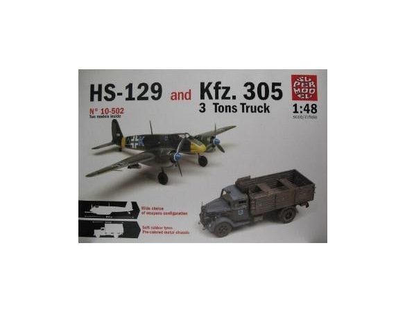 Super Model 10502 HS-129 & Kfz. 305 3 Tons Truck kit militari 1:48 Modellino SCATOLA ROVINATA