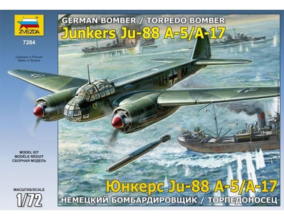 Zvezda 7284 GERMAN BOMBER / TORPEDO JUNKERS JU-88 A-5/A-17 1:72                                      Modellino