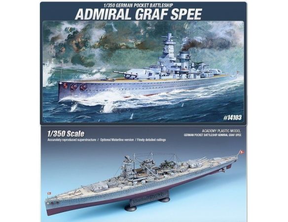 Accademy ACD14103 GERMAN POCKET BATTLESHIP ADMIRAL GRAF SPEE KIT 1:350 Modellino