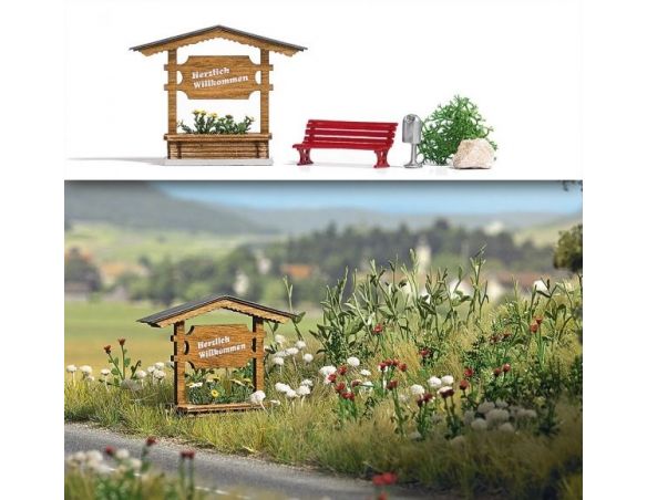 BUSCH 1144 CARTELLO DI BENVENUTO E ACCESSORI HO Modellino