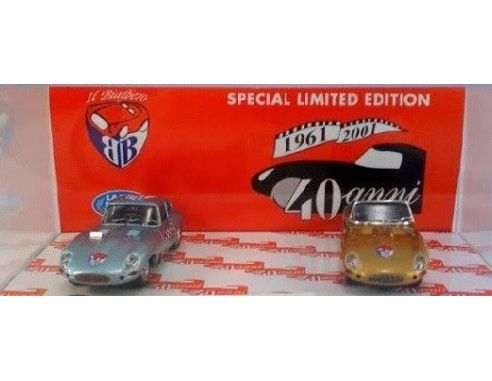 Bialbero 40J COFANETTO 40 ANNI JAGUAR SPIDER ORO+COUPE AZZURRA 1961/2001 Modellino
