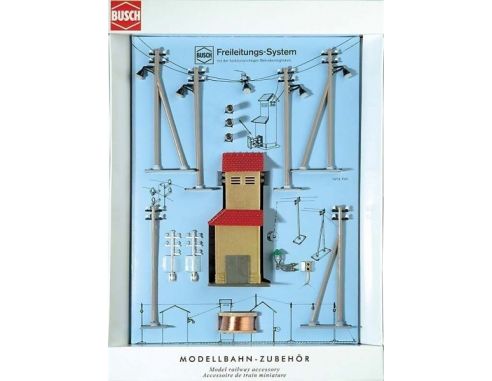 BUSCH 5800 CABINA DI TRASFORMAZIONE COMPLETA DI PALI E LAMPADE  HO Modellino