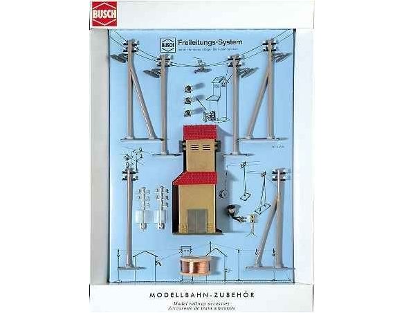 BUSCH 5801 CABINA DI TRASFORMAZIONE COMPLETA DI PALI E LAMPADE HO Modellino