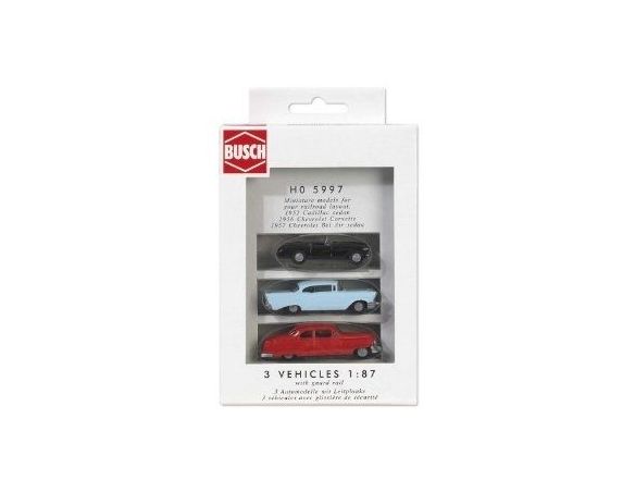 BUSCH 5997 CADILLAC CHEVROLET CORVETTE CHEVROLET BEL AIR SET 3 PEZZI  HO Modellino