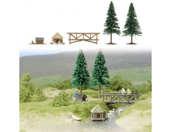 BUSCH 6010 PONTE + 2 ALBERI HO Modellino
