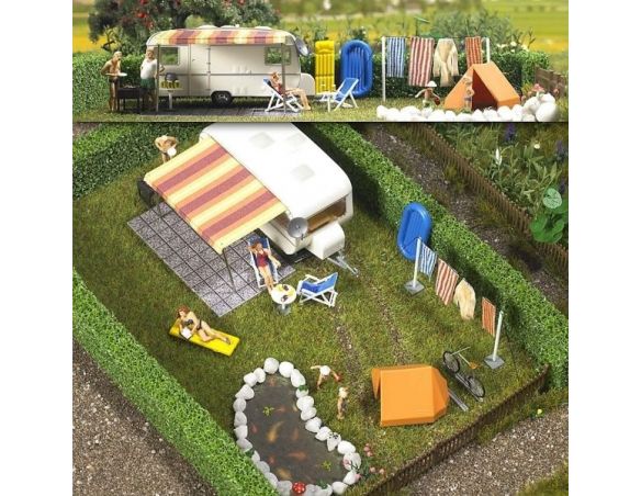 BUSCH 6023 CARAVAN + ACCESSORI  HO Modellino