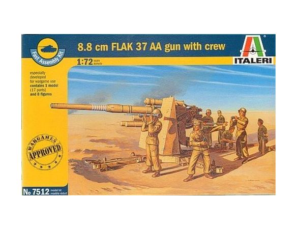 Italeri IT7512 8,8 cm FLAK 37 GUN W/CREW KIT 1:72 Modellino