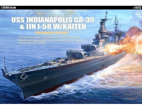 Accademy ACD14113 U.S.S. INDIANAPOLIS CA-35  & IJN I-58 W/KAITEN KIT 1:350 Modellino