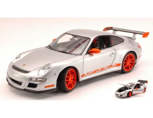 Welly WE8015 PORSCHE 911 GT3 RS 2007 GREY WITH ORANGE STRIPS 1:18 Modellino