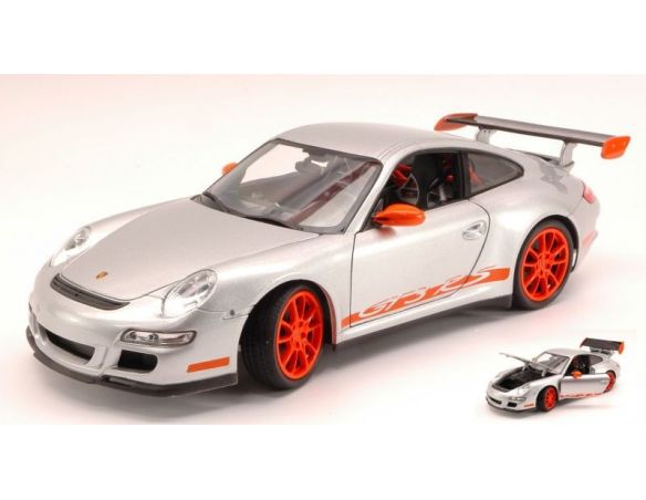 Welly WE8015 PORSCHE 911 GT3 RS 2007 GREY WITH ORANGE STRIPS 1:18 Modellino
