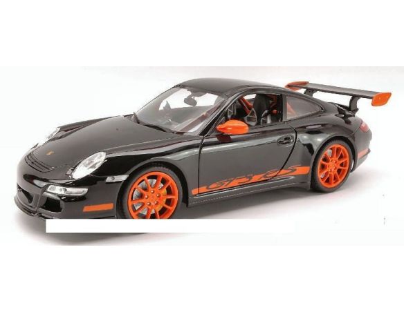 Welly WE8015BK PORSCHE 911 GTR 3 RS 2007 BLACK WITH ORANGE STRIPES 1:18 Modellino