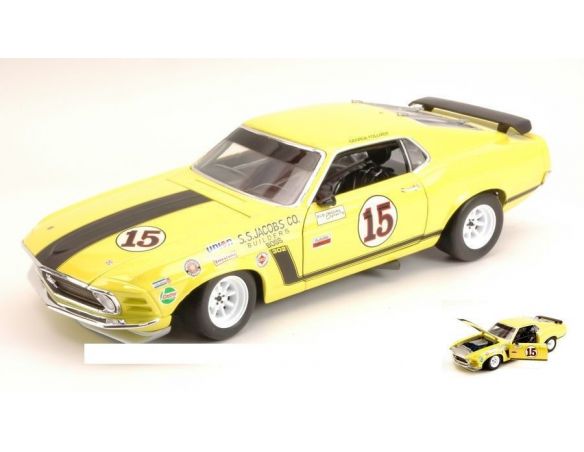 Welly WE2527 FORD MUSTANG BOSS 302 N.15 GEORGE FOLLMER 1970 YELLOW 1:18 Modellino