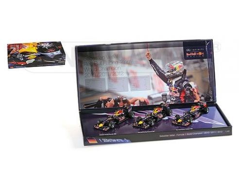 MINICHAMPS 412101112 SEBASTIAN VETTEL 3 CAR SET RED BULL RACING 3 TIMES WORLD CHAMPION 2010 2011 2012 Modellino