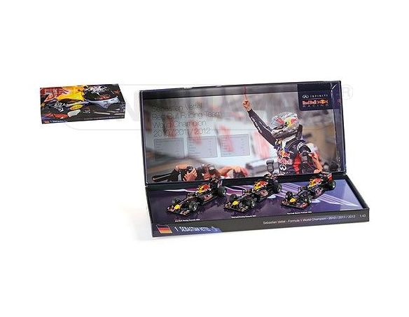 MINICHAMPS 412101112 SEBASTIAN VETTEL 3 CAR SET RED BULL RACING 3 TIMES WORLD CHAMPION 2010 2011 2012 Modellino