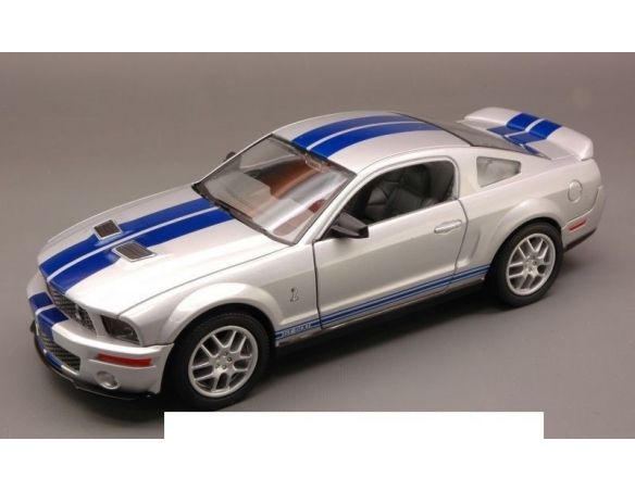 Yat Ming YM24208S SHELBY GT 500 2007 SILVER W/BLUE STRIPES 1:24 Modellino