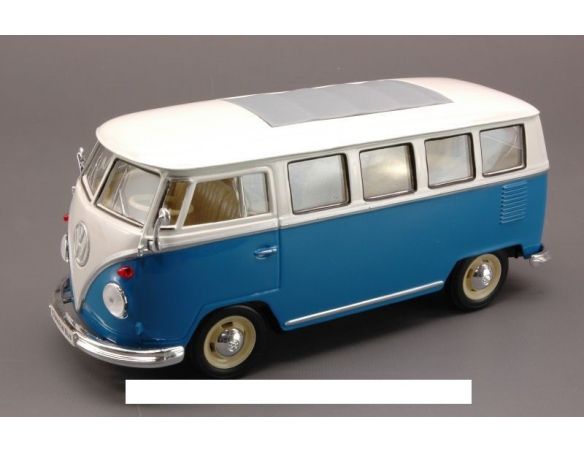 Welly WE1210 VW BUS 1962 BLUE W/WHITE ROOF 1:24 Modellino