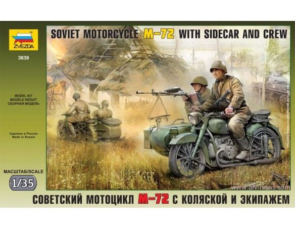 Zvezda 3639 SOVIET MOTORCYCLE W/SIDECAR M.72 KIT 1:35 Modellino