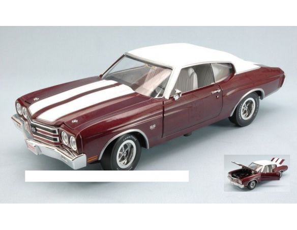 Auto World AMM1011 CHEVROLET CHEVELLE SS 1970 BURN RED/WHITE 1:18 Modellino