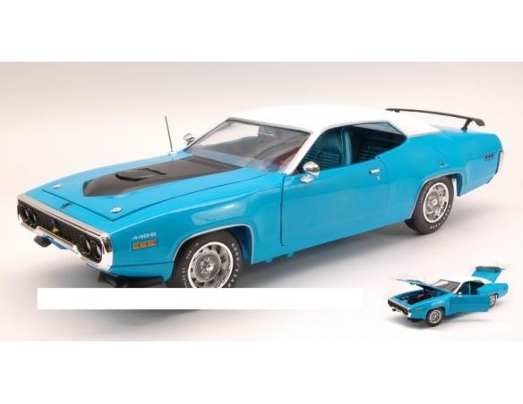 Auto World AMM1012 PLIMOUTH ROAD RUNNER 1971 LIGHT BLUE/BLACK/WHITE 1:18 Modellino