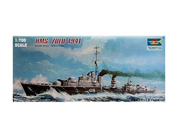 TRUMPETER 05758 TRIBAL-CLASS DESTROYER HMS ZULU (F18) 1941 Modellino