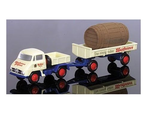 Schuco 5666 M.B. UNIMOG 411 BOX+RIMORCHIO WARSTE Modellino