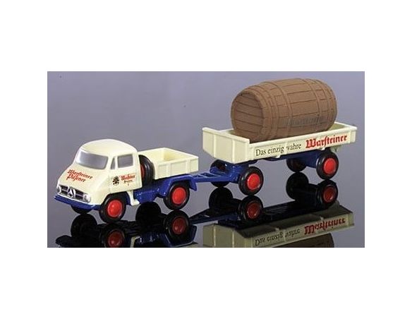 Schuco 5666 M.B. UNIMOG 411 BOX+RIMORCHIO WARSTE Modellino