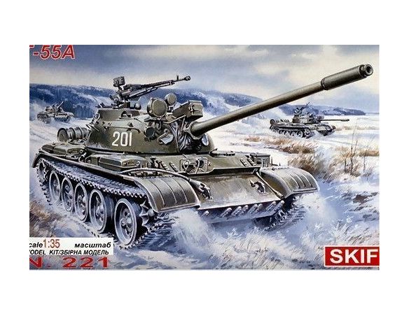Sky Marks SKIF221 T 55 A SOVIET BATTLE TANK KIT 1:35 Modellino
