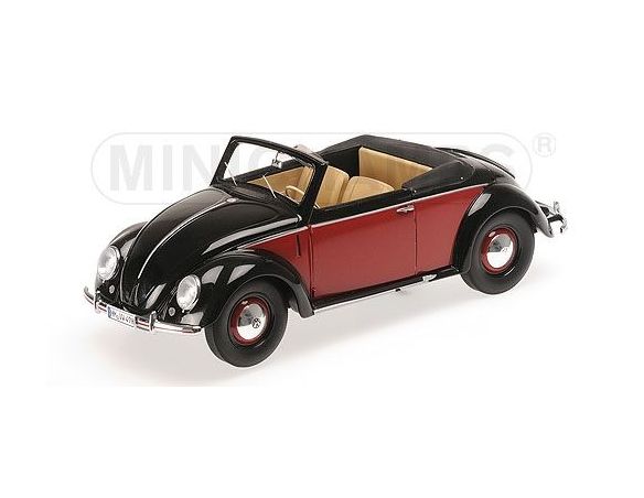 Minichamps PM107054230 VW 1200 CABRIOLET HEBMUELLER 1949 BLACK & RED 1:18 Modellino