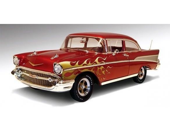 Highway 61 50881 CHEVY BEL AIR SEDAN RED+FLAMES 1/18 Modellino