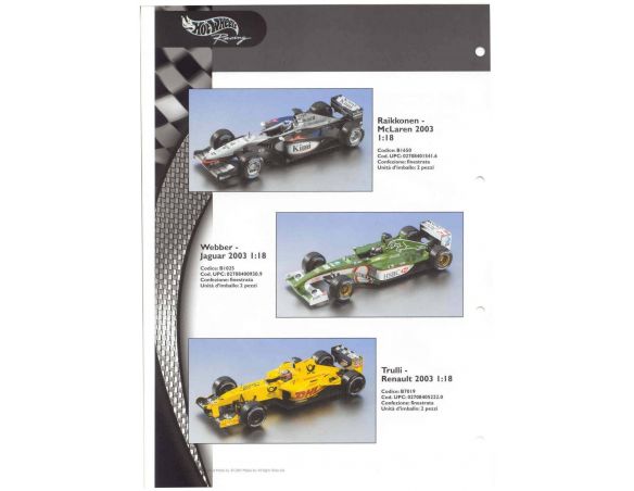 Hot Wheels HW5222 RENAULT J.TRULLI '03 1:18 Modellino
