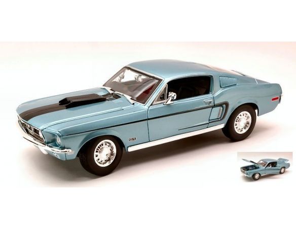 Maisto MI31167LB FORD MUSTANG GT COBRA JET 1968 LIGHT BLUE METALLIC 1:18 Modellino