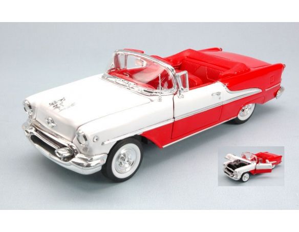 Welly WE0356 OLDSMOBILE SUPER 88 CONVERTIBLE 1955 RED/WHITE 1:24 Modellino