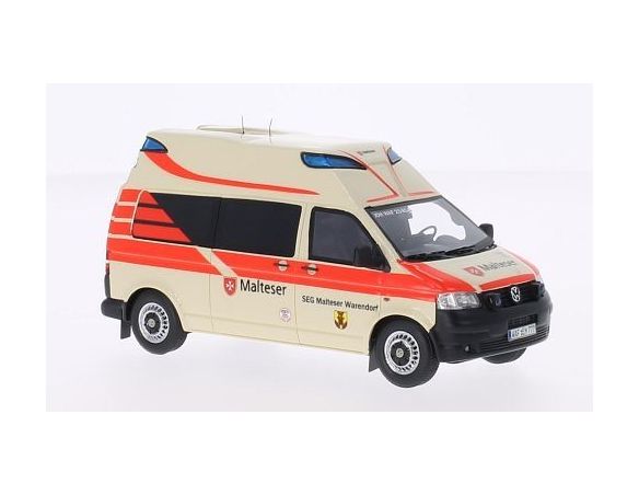 Neo Scale Models NEO45453 VW T5 HOMIS AMBULANCE MALTESERSEG WARENDORF 1:43 Modellino