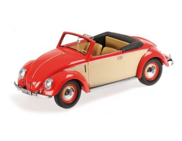 Minichamps PM107054231 VW 1200 CABRIO HEBMUELLER 1949 RED/CREAM 1:18 Modellino