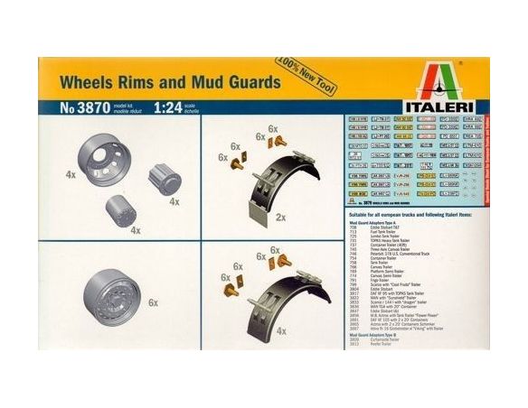 Italeri IT3870 WHEELS RIMS AND MUD GUARDS KIT 1:24 Modellino