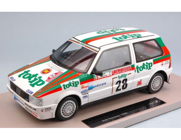 TopMarques TOP07A FIAT UNO TURBO ie N.28 7th RALLY SANREMO 1986 FIORIO-PIROLLO 1:18 Modellino