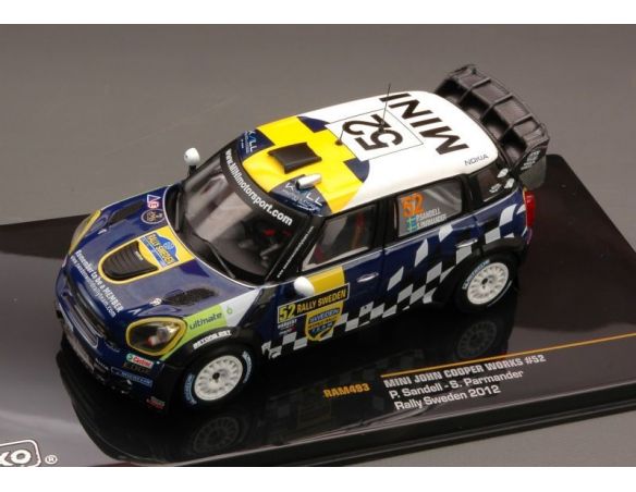 Ixo model RAM493 MINI JOHN COOPER WORKS N.52 8th SWEDEN 2012 SANDELL-PARMANDER 1:43 Modellino
