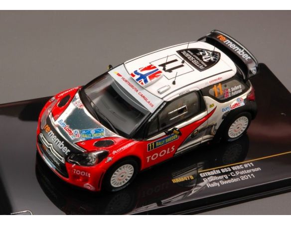 Ixo model RAM479 CITROEN DS3 WRC N.11 SWEDEN 2011 SOLBERG-PATTERSON 1:43 Modellino