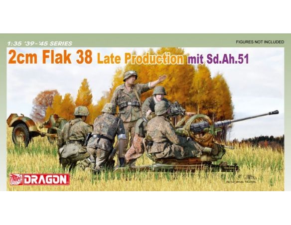 Dragon D6546 FLAK 38 2 CM LATE PROD.MIT SD.AH51 KIT 1:35 Modellino