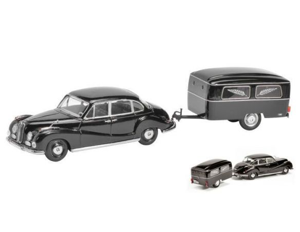 Schuco SH2045 BMW 502 MIT BESTATTUNGSANHANGER BLACK 1:43 Modellino