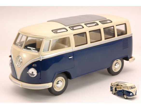 KINSMART KT7005WB VW SAMBA BUS 1962 BLUE/CREAM ROOF 1:24 Modellino