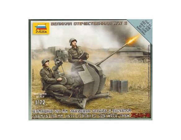 Zvezda Z6117 GERMAN 20 mm ANTI AIRCRAFTGUN  W/2 CREW KIT 1:72 Modellino