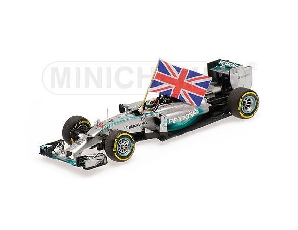 Minichamps PM410140544 MERCEDES W05 L.HAMILTON 2014 N.44 WINNER ABU DHABI GP WITH FLAG 1:43 Modellino