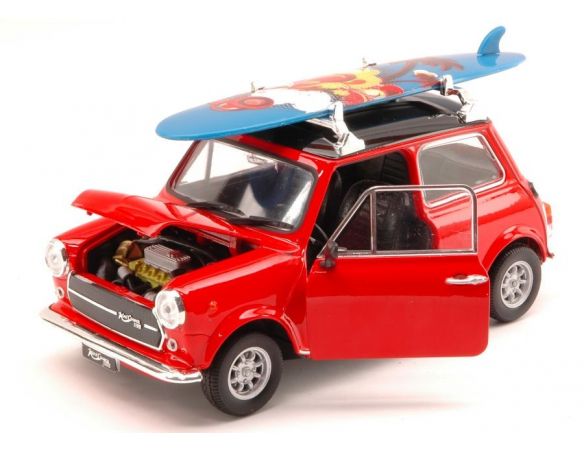 Welly WE2496WDS MINI COOPER 1300 1974 WITH WINDSURF RED W/BLACK ROOF 1:24 Modellino