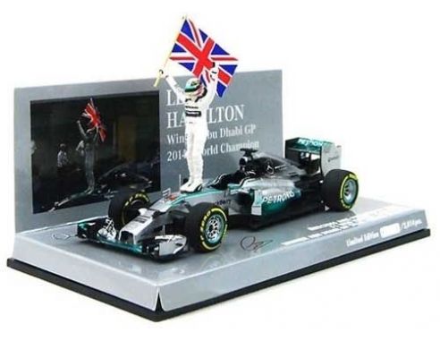 Minichamps PM410140644 MERCEDES W05 L.HAMILTON 2014 N.44 WINNER ABU DHABI GP W/FIGURE 1:43 Modellino