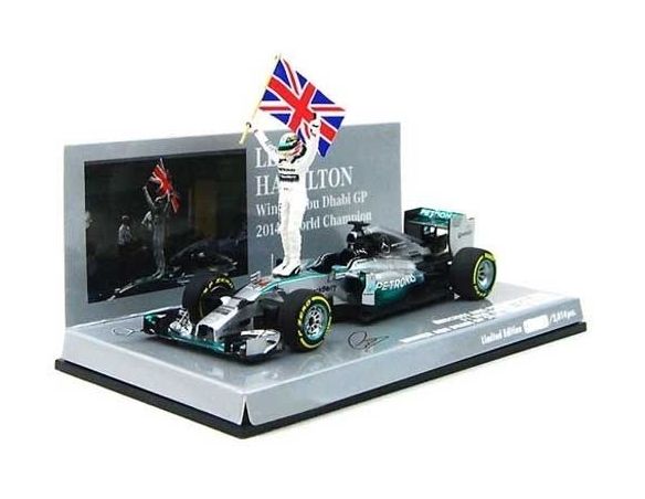 Minichamps PM410140644 MERCEDES W05 L.HAMILTON 2014 N.44 WINNER ABU DHABI GP W/FIGURE 1:43 Modellino