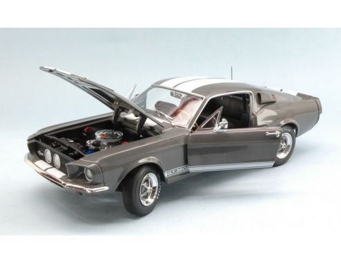 Auto World AMM1060 SHELBY MUSTANG GT-350 1967 MOUSE-GREY W/WHITE STRIPES 1:18 Modellino