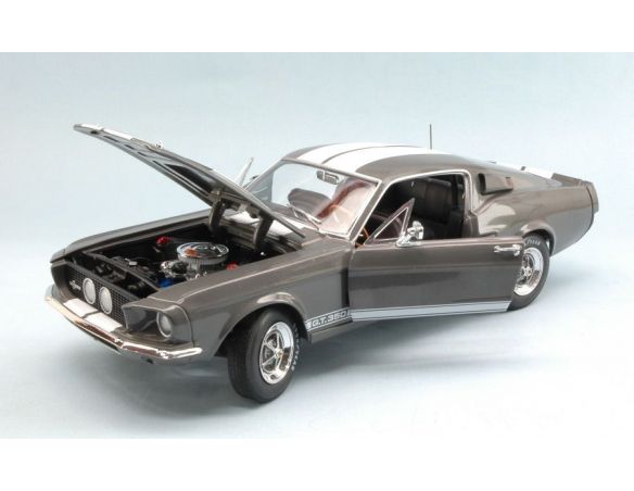Auto World AMM1060 SHELBY MUSTANG GT-350 1967 MOUSE-GREY W/WHITE STRIPES 1:18 Modellino