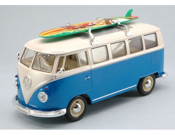 Welly WE0952BL VW T1 BUS W/SURFBOARD 1963 BLUE/CREAM 1:24 Modellino