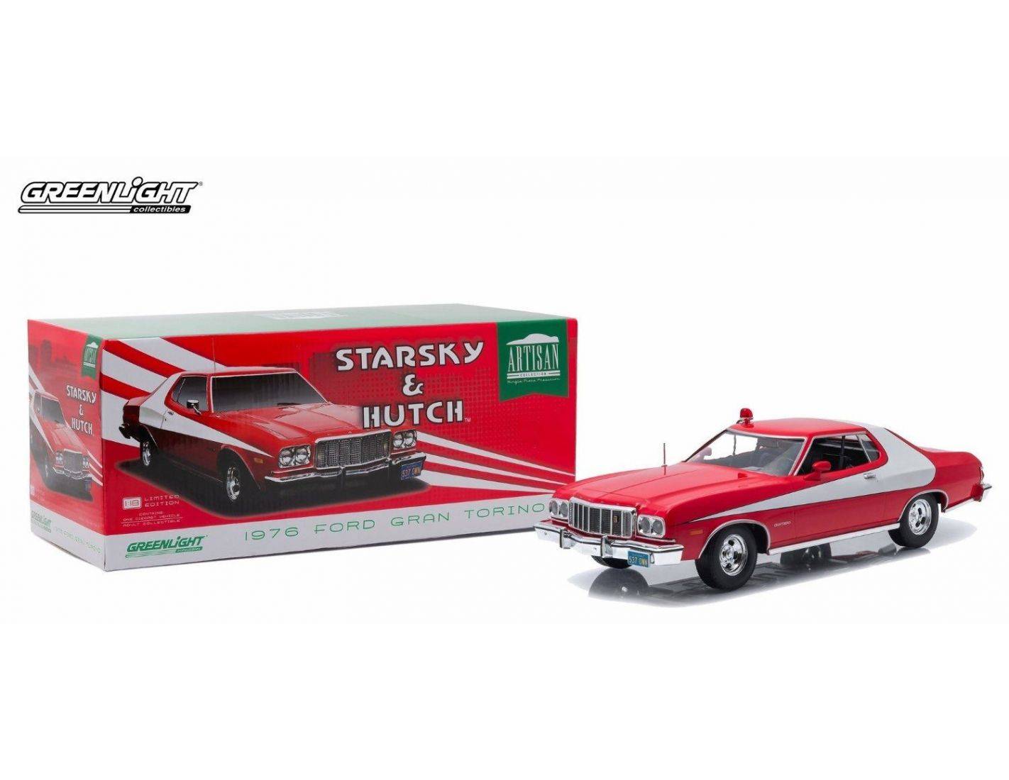 Modèle Voiture 1:18 Ford Gran Torino Starsky & Hutch - Greenlight, 1976, Série TV, Neuf